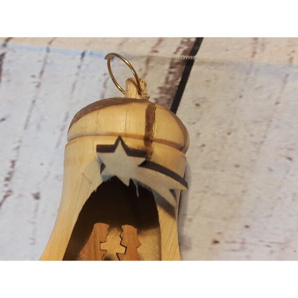 Olive Wood Bell Nativity Scene Christmas tree Ornament hand Carved - Picture 2 of 8